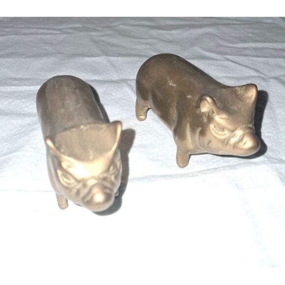 Vintage Brass Pig Hog Piglet Lot of 3 Family Paperweight Figurines Set of 3 Pigs - Picture 10 of 16